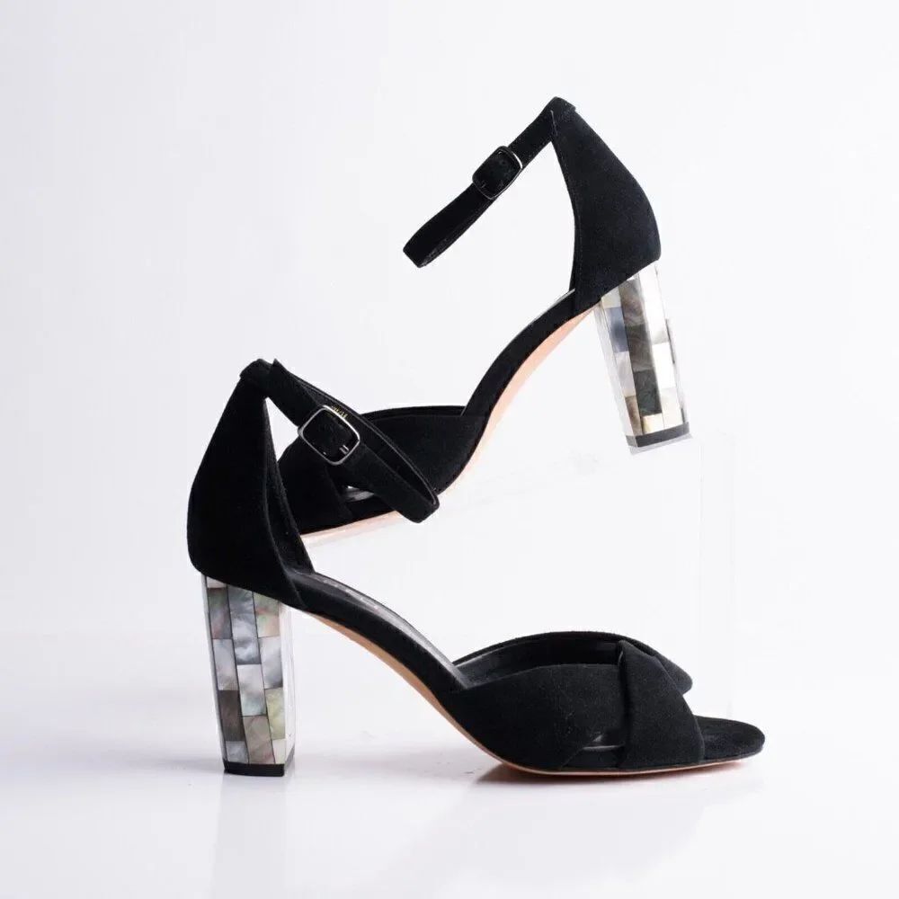 Vaneli Womens Barie Black Suede Strap Pump Mother pearl Heels Shoes Sz 7.5 New